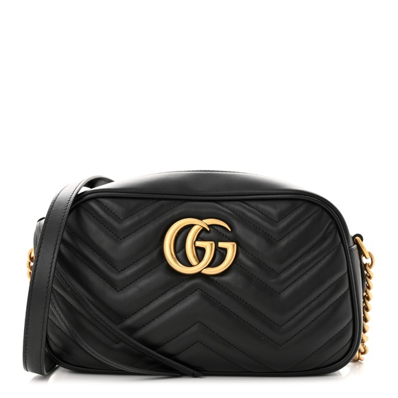 GUCCI  Calfskin Matelasse Small GG Marmont Chain Shoulder Bag Black - Picture 1 of 14